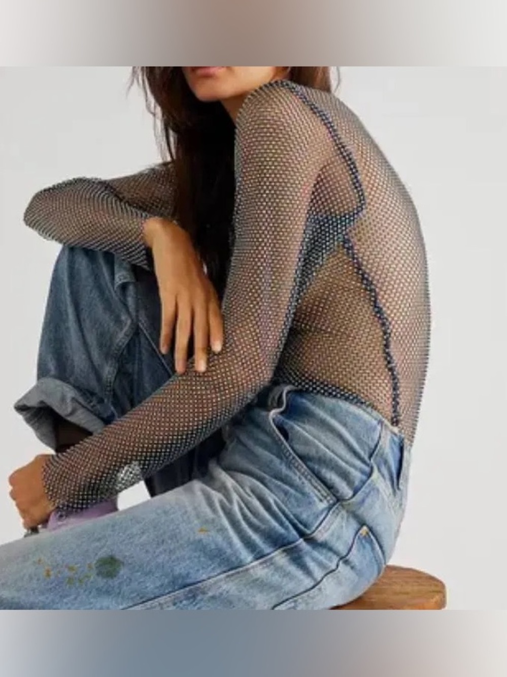 Free People filter finish embellished top, blue - XS